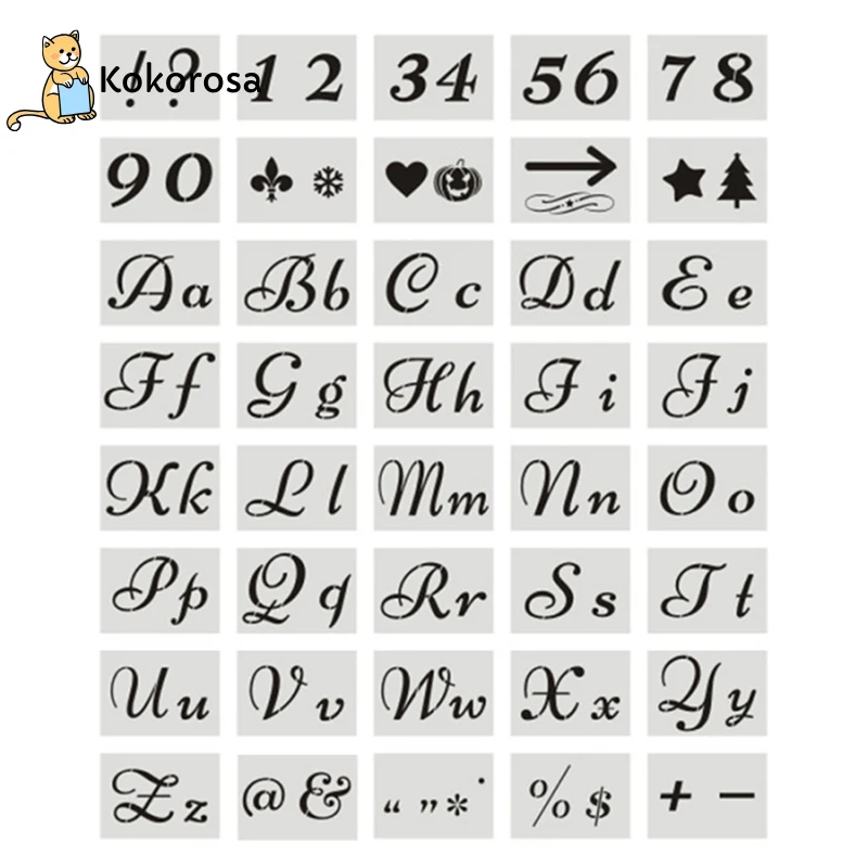 

Kokorosa 40pcs Set English Letter Stencils for Painting Mould Alphabet Signs Calligraphy Font Upper Lowercase Letters Reusable