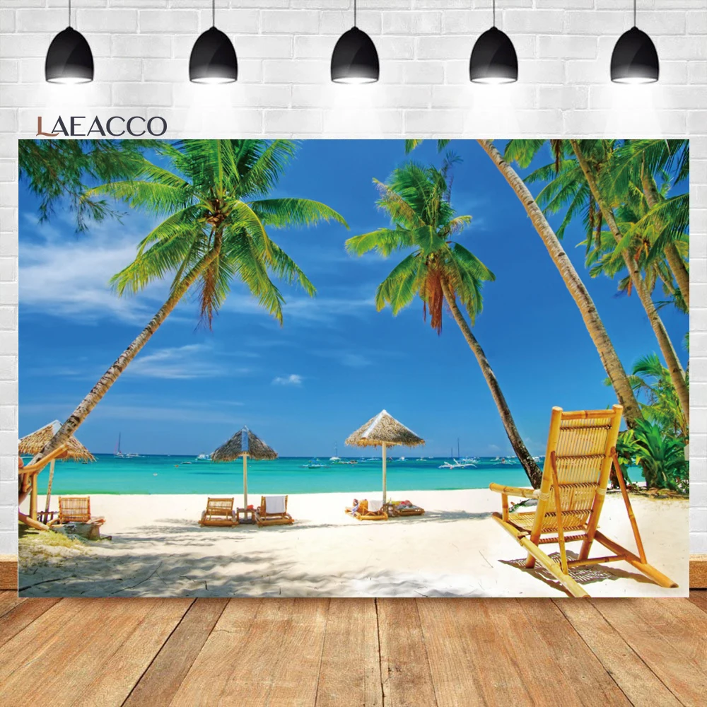 

Laeacco Summer Tropical Beach Photocall Backdrop Seaside Island Palm Trees Luau Party Kids Adult Portrait Photography Background