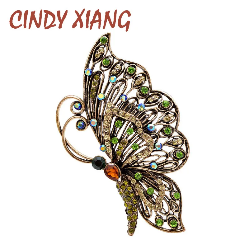 CINDY XIANG Стразы, большая выемка, Бабочка, брошь, Ретро стиль, Осень-зима, броши с насекомыми для женщин, 2 цвета на выбор, подарок