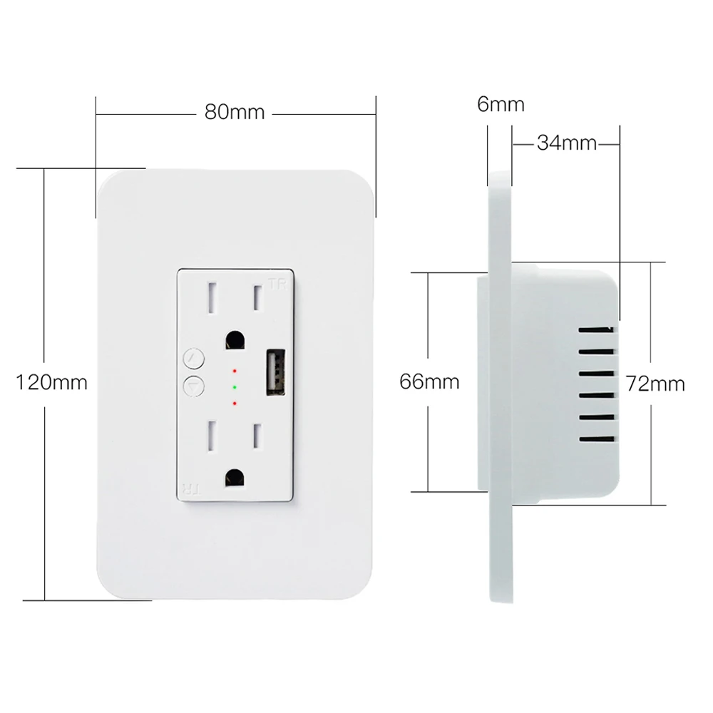 Wi-Fi Smart Wall Power Outlets Plug с 2 USB разъемами Life/Tuya APP дистанционное управление в любом
