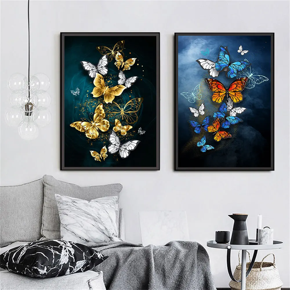 Разноцветное красивое живопись на холсте бабочка синий настенные