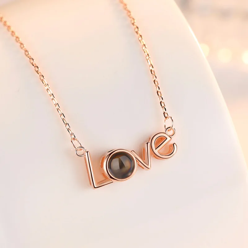 style 4 rose gold Amxiu DIY, Ожерелье I Do, 100 языков, проекционное Ожерелье I love you, 925 пробы, серебряное ожерелье для женщин, свадебное ювелирное изделие, подарок - Окраска металла: style 4 rose gold