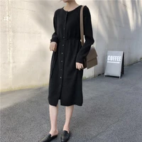 fashion women maxi dress knitted sweater long dress single breasted loose oversized dresses