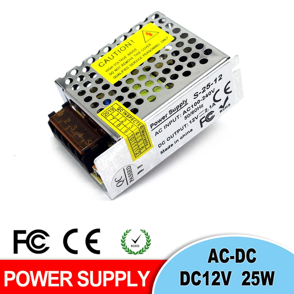 Ультра-тонкий DC12V 2.1A 25 Вт импульсный источник питания Драйвер для светодиодный