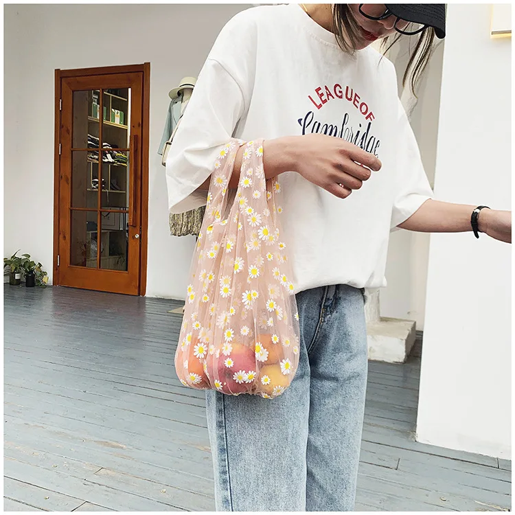 Женский цветочный вышивальный Органайзер ручная сумка для покупок сумки органза