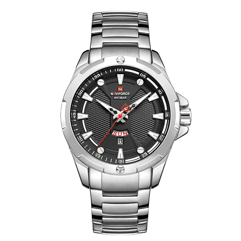 Silver Black NAVIFORCE мужские часы лучший бренд класса люкс Модные Кварцевые водонепроницаемые мужские часы спортивные золотые военные наручные часы Relogio Masculino - Цвет: Silver Black