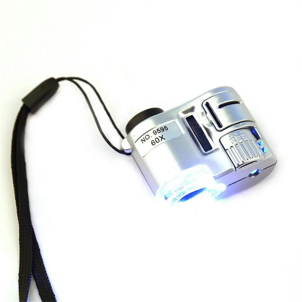 Mini Lens 60X Pocket Magnifier Microscope With LED Ultraviolet Light Jewelry Education Focus Adjustable Loupe Currency Detector