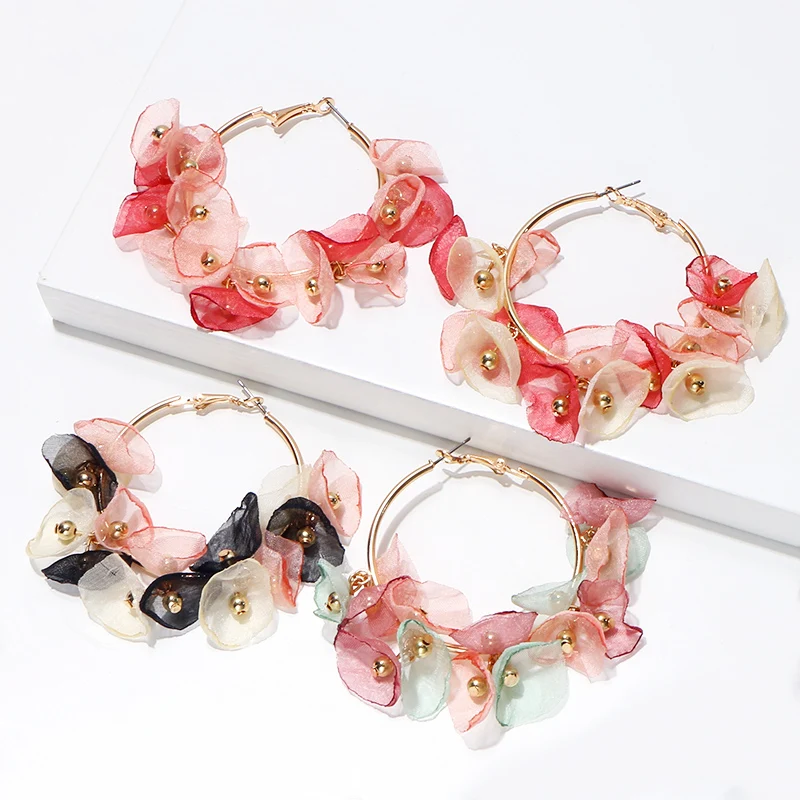 Коми цветок большой круг серьги красочные милые цветы ручной работы для женщин