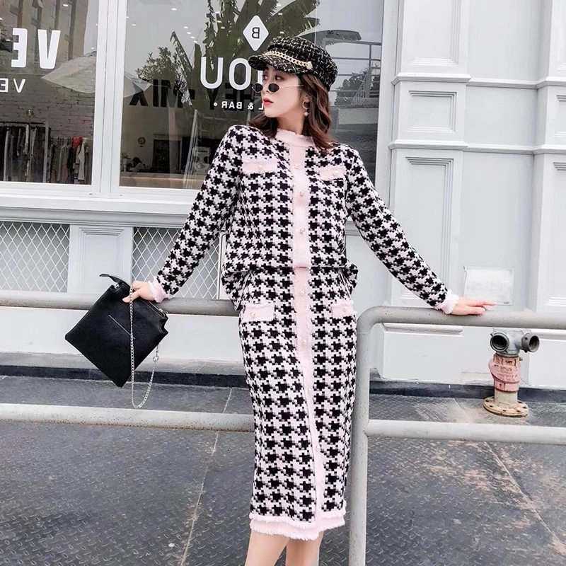 TWOTWINSTYLE клетчатый комплект из двух предметов для женщин свитер с круглым вырезом