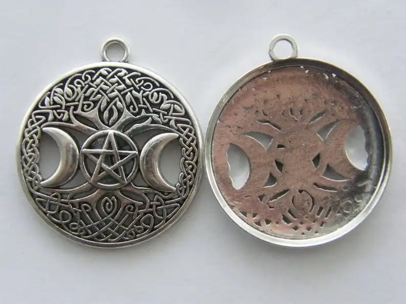 

2pcs 35x40mm Triple Moon Goddess Charms Wicca Pentagram Magic Tree Pendant Accessories Fit DIY Necklace Handmade Jewelry
