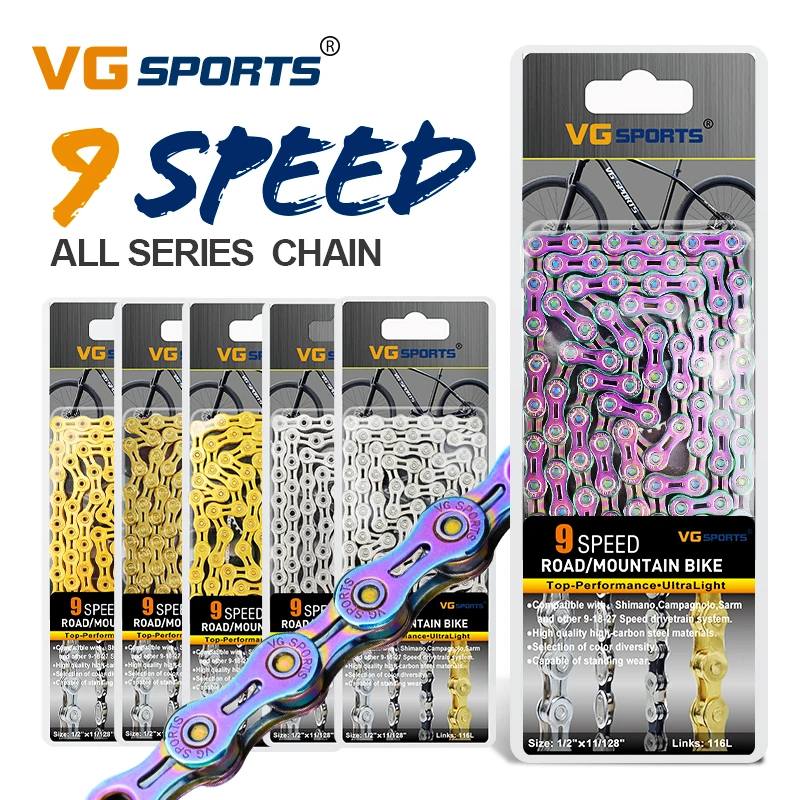 VG Sports 9 цепь для скоростного велосипеда Half / Full Hollow 116L цепи из титана золота