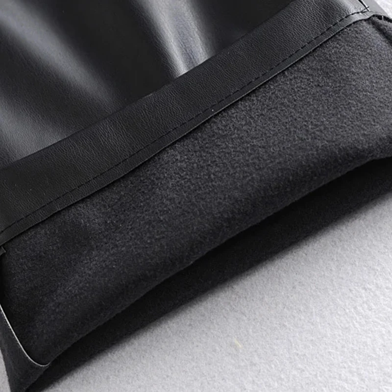 Женские прямые брюки Za из искусственной кожи зимние черные эластичные с высокой