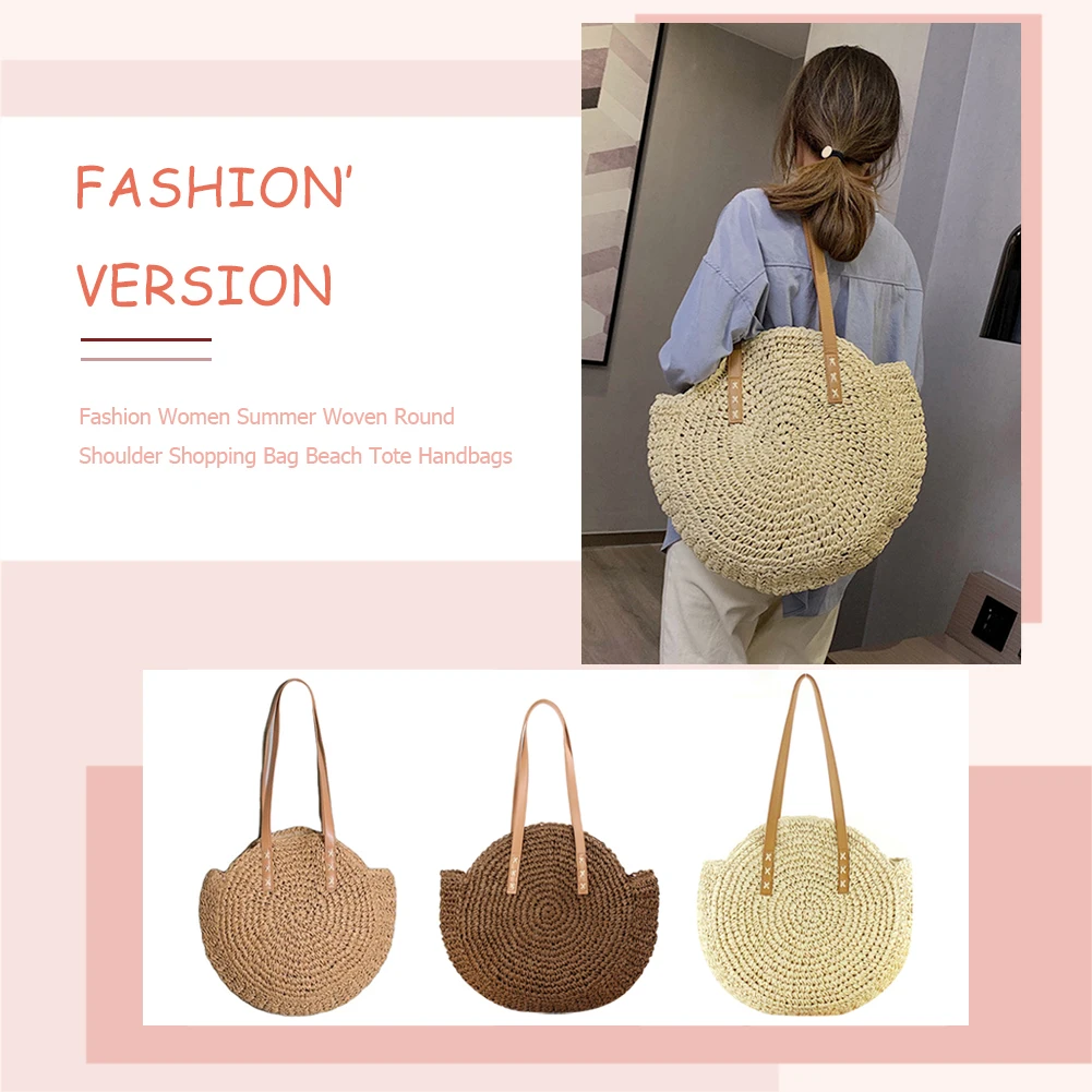 

Shoulder Underarm Bags Ladies Soft Straw Embossing Solid Casual Small Totes Handbags with Round Shape for Shopping
