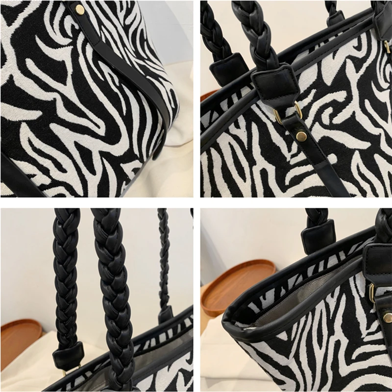 

Burminsa Large Houndstooth Print Tote Bags For Women Braided Handle A4 Work Female Shoulder Bags Office Ladies Shopper Handbags