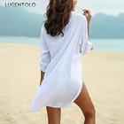Lugentolo Женские топы и блузки три четверти с v-образным вырезом в пляжном стиле размера плюс свободного покроя