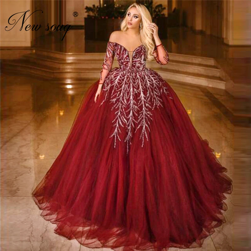 

Роскошное вечернее платье с бисером пышные с открытыми плечами вечерние платья Саудовская Аравия Дубай 2020 турецкое исламское платье для вы...