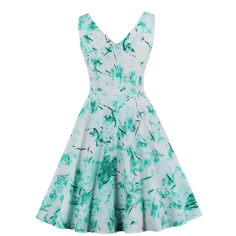 

2020 new women's hot sale tie-dye printing contrast color temperament retro big swing dress fashionable and elegant temperament