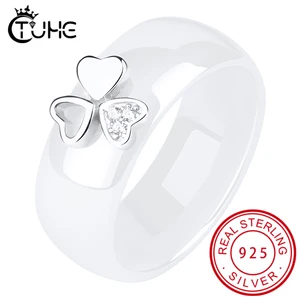 Кольцо обручальное из серебра 925 пробы, с керамикой, в форме сердца