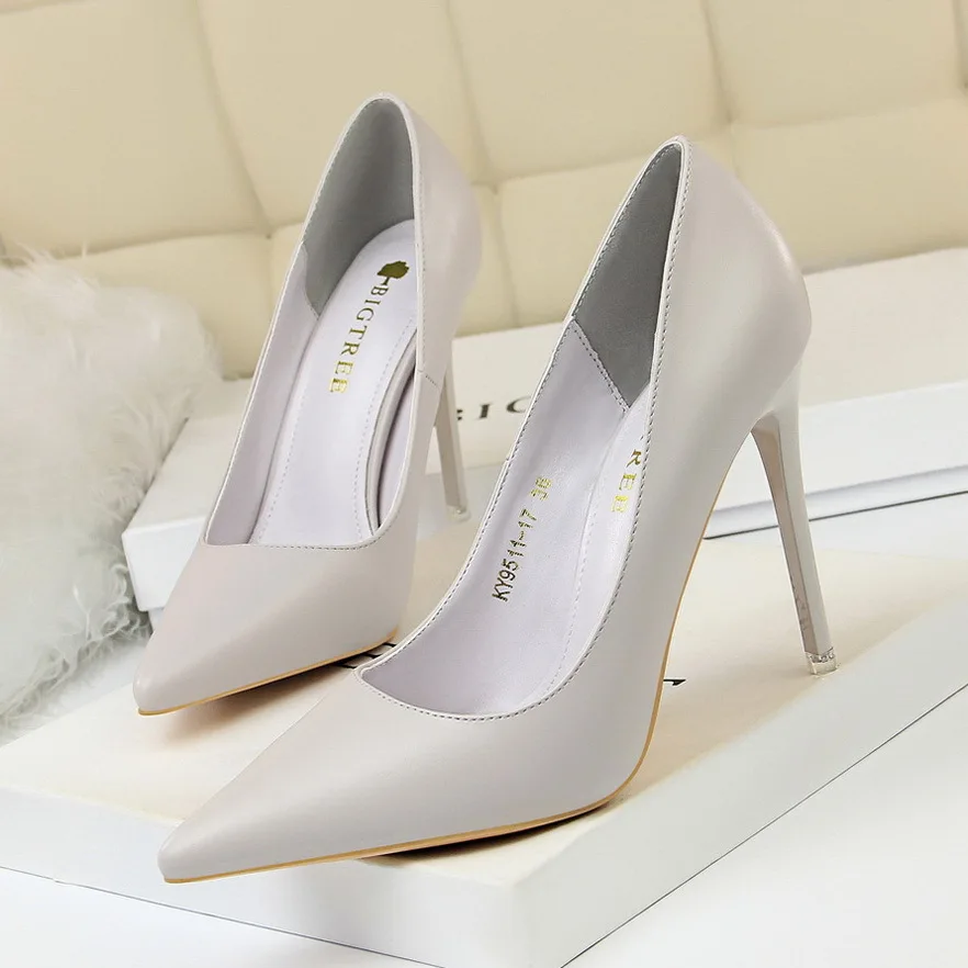 

7.5-10.5cm high heeled shoes thin heel super high heel shallow mouth pointed sexy women's single shoes with complete sizes 34-43