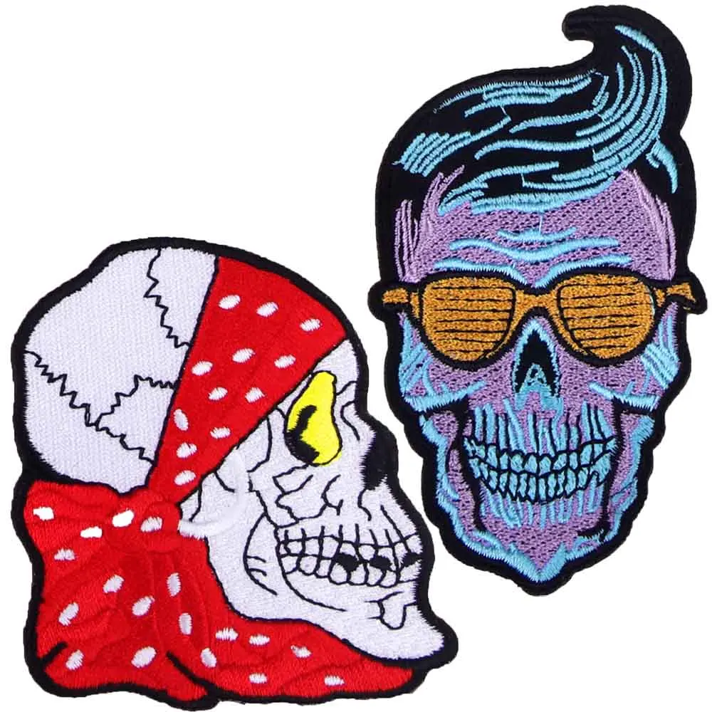 Крутой Забавный Череп Скелет с платком очки утюгом вышитые нашивки для одежды