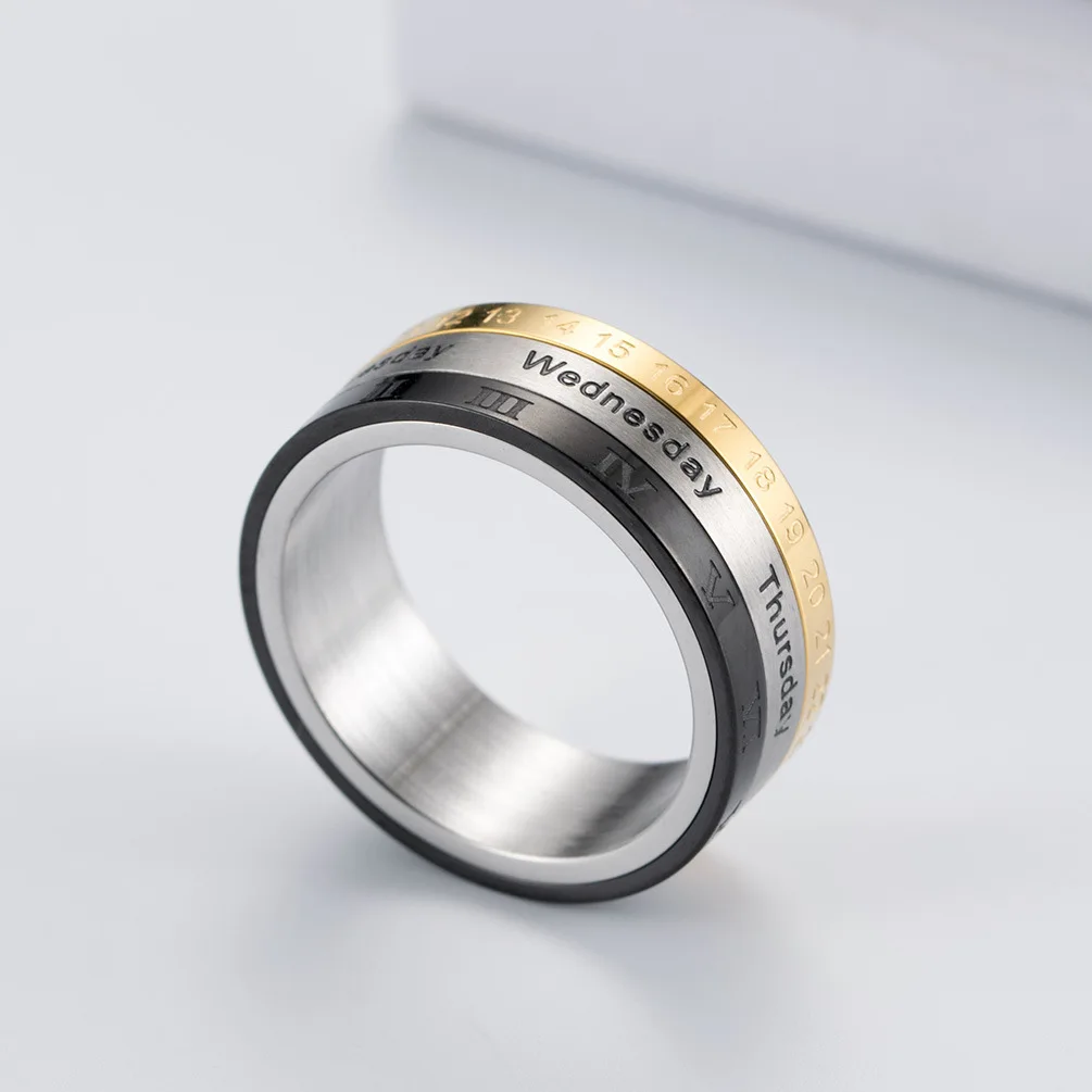 Титановое стальное кольцо с календарем римское цифровое времени|Кольца| |