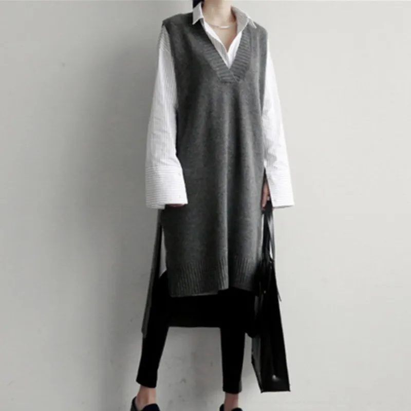 Женские кашемировые вязаные жилеты пуловеры Длинный жилет осенне зимний свитер