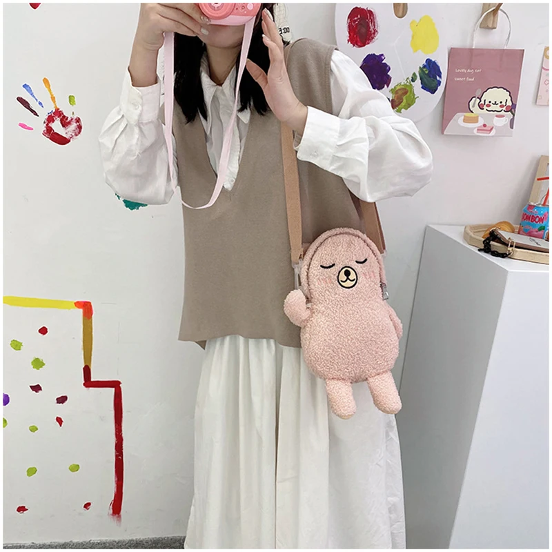 

Kawaii Crossbody Bag Cute Plush Bear Shoulder Bag For Women 2022 New Crossbody Bag Small Phone & Purse Pocket Pack Girls WY222