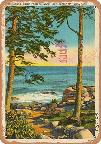 

Metal Sign - Maine Postcard - Bar Harbor, Maine from Thunder Hole, Acadia National Park - Vintage Rusty Look Wall Decor for Caf