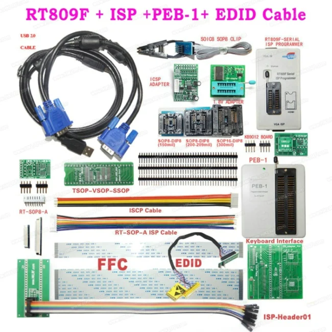 RT809F PEB 1 EDID RT809F EMMC-Nand FLASH Универсальный программатор+ PEB-1+ EDID+ ISP-DuPont-Header+ SOP8 IC клип материнская плата считыватель lcd - Цвет: RT809F PEB 1 EDID
