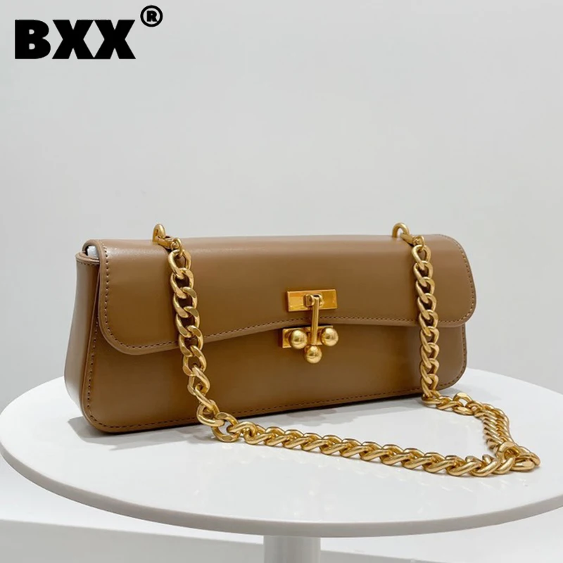 

[BXX] Женская новая сумка-багет в стиле ретро с цепочкой, элегантная сумка из искусственной кожи, универсальная сумка через плечо, модная 2021, ...