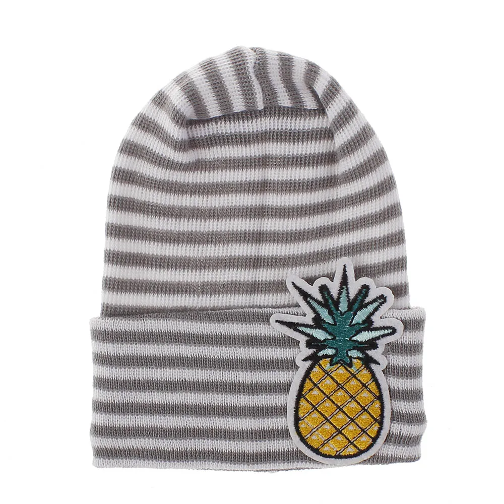 Black Pineapple Аксессуары для детских вещей, детская мягкая шапка-тюрбан для новорожденных, прекрасная зимняя теплая шапочка, вязаная шапка с вышивкой - Цвет: Black Pineapple