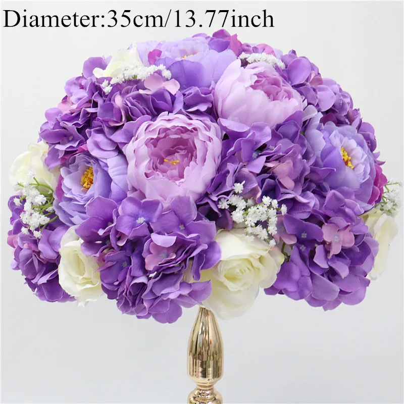 purple 35cm Индивидуальные искусственные Гипсофилы розы гортензии цветок шар украшения дома фестиваль свадебный обеденный стол дорога свинец Венок 1 шт - Цвет: purple 35cm