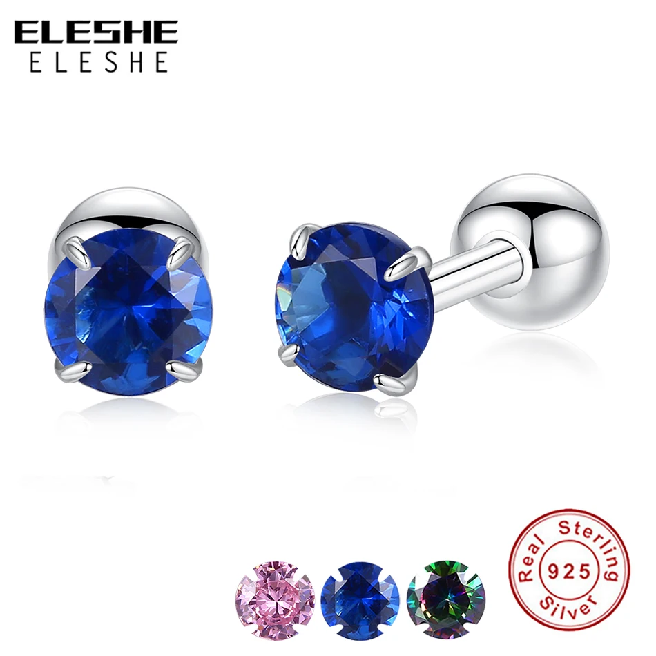 Женские серьги гвоздики из серебра 925 пробы с круглым синим