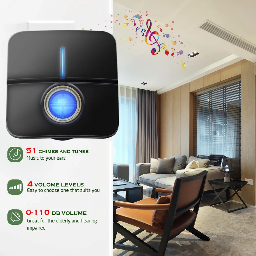 Беспроводной дверной звонок YIFAN без аккумулятора водонепроницаемый 150 м с