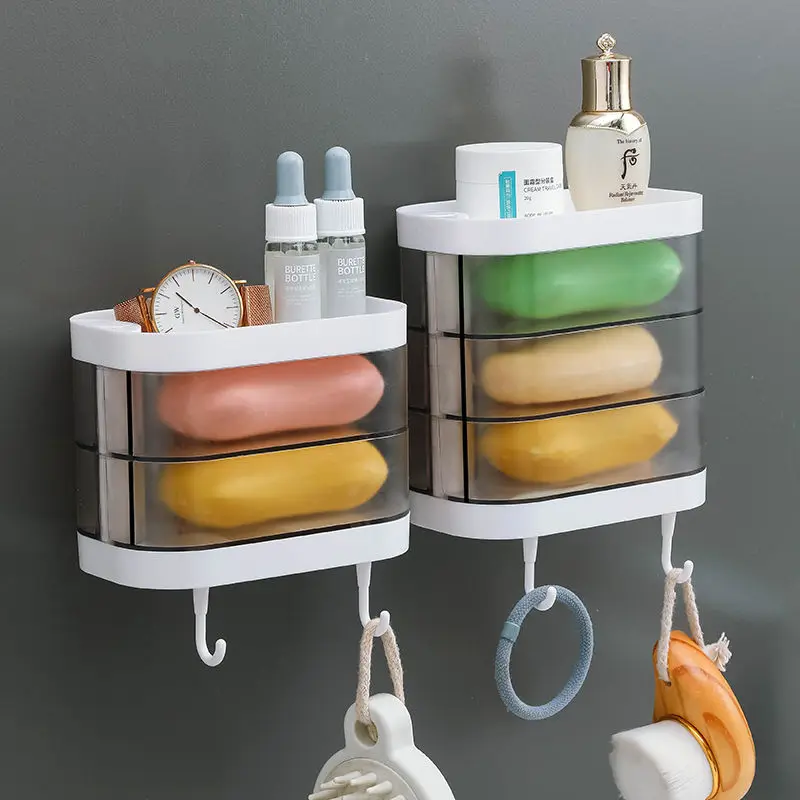 

Wonderlife Toilet soap box wall-mounted asphalt hole free suction cup toilet creative household daily shelf