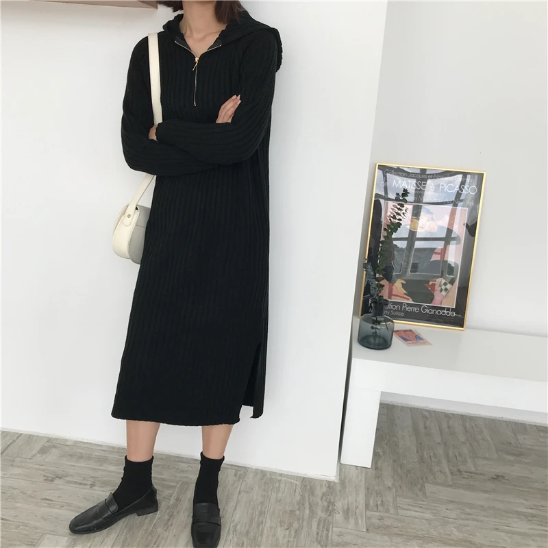 

YAMDI thick knitted pollover korean style 2020 new sweater dress women woman jumper dresses warm winter casual autumn vestidos