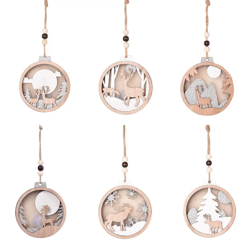 

Christmas Wooden Pendant Small Elk Luminous Oranement with Light Decoration DIY Christmas Tree Pendants for Gift Family