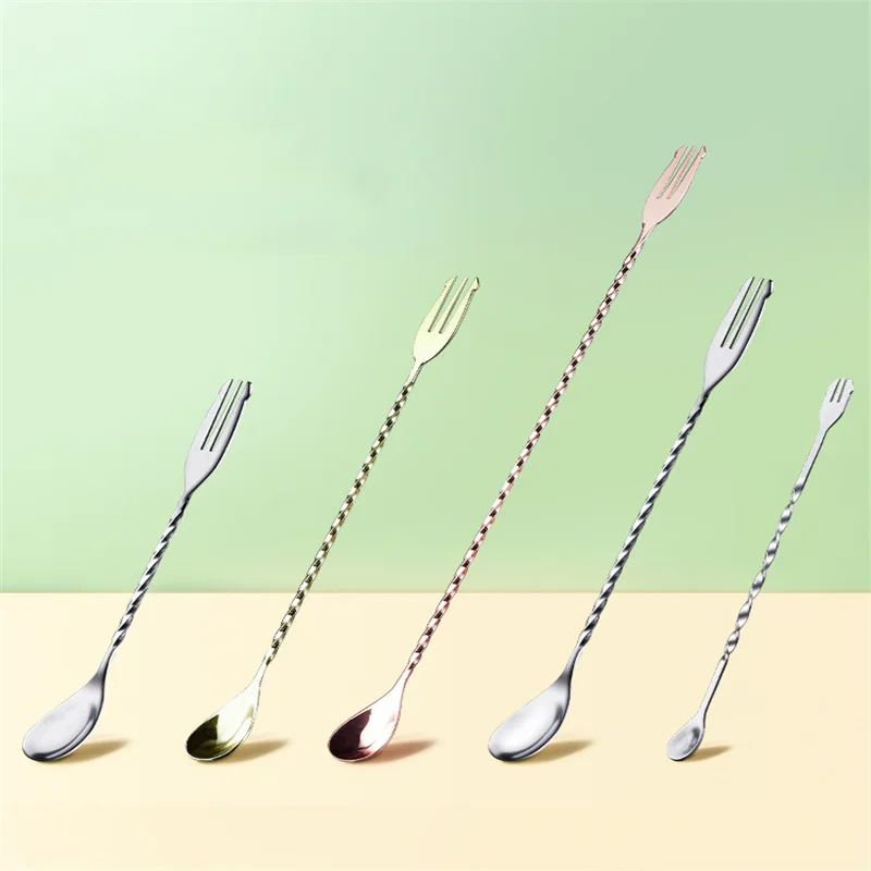

2021 Newest Stainless steel Spoon Milk Powder Stir bar Bartender Milk tea Ice Fork