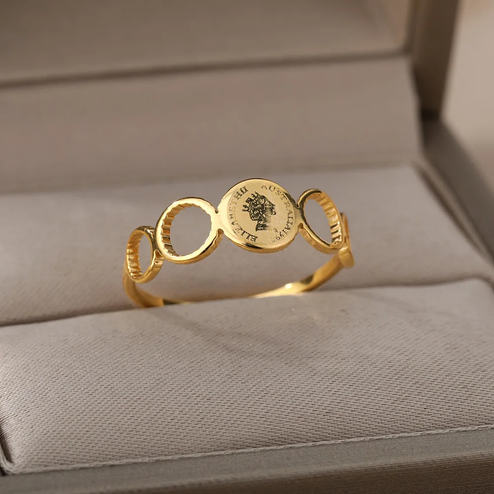 

Hollow Eliza Coin Rings For Women Stainless Steel Geometric Pendant Couple Finger Ring Vintage Jewelry Gift Bijoux Femme