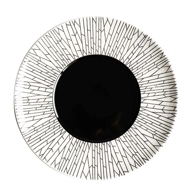 FANCITYJapanese тисненая черная белая тарелка большая круглая Фруктовая для салата