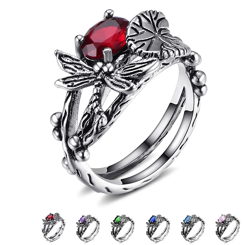 Vintage Women Sliver Plated Ring Dragonfly Purple Crystal Retro New Fashion Anniversary Gifts Jewelry | Украшения и аксессуары