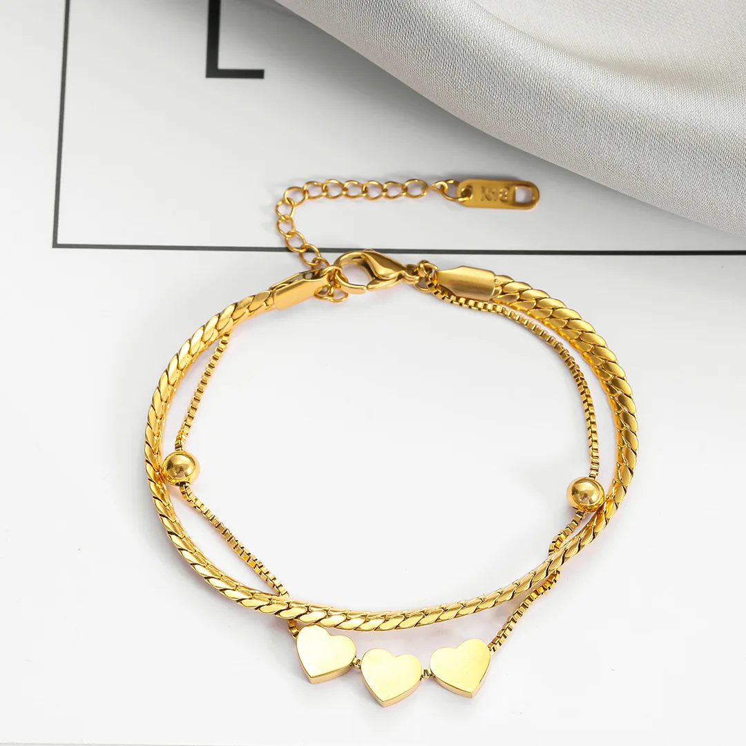 

Stainless Steel Bracelet for Women Gold Color Love Heart Lover's Engagement Jewelry Charm Bracelets for Women