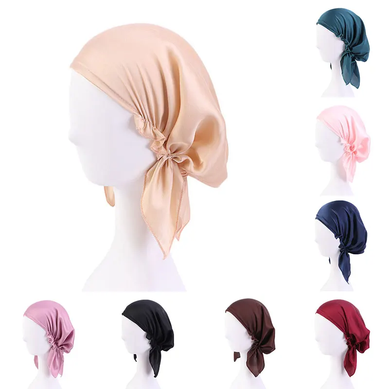 

Fashion Muslim Woman Inner Hijabs Hats Satin Silk Turban Head Cap Hat Beanie Ladies Hair Accessories Muslim Scarf Cap Hair Loss
