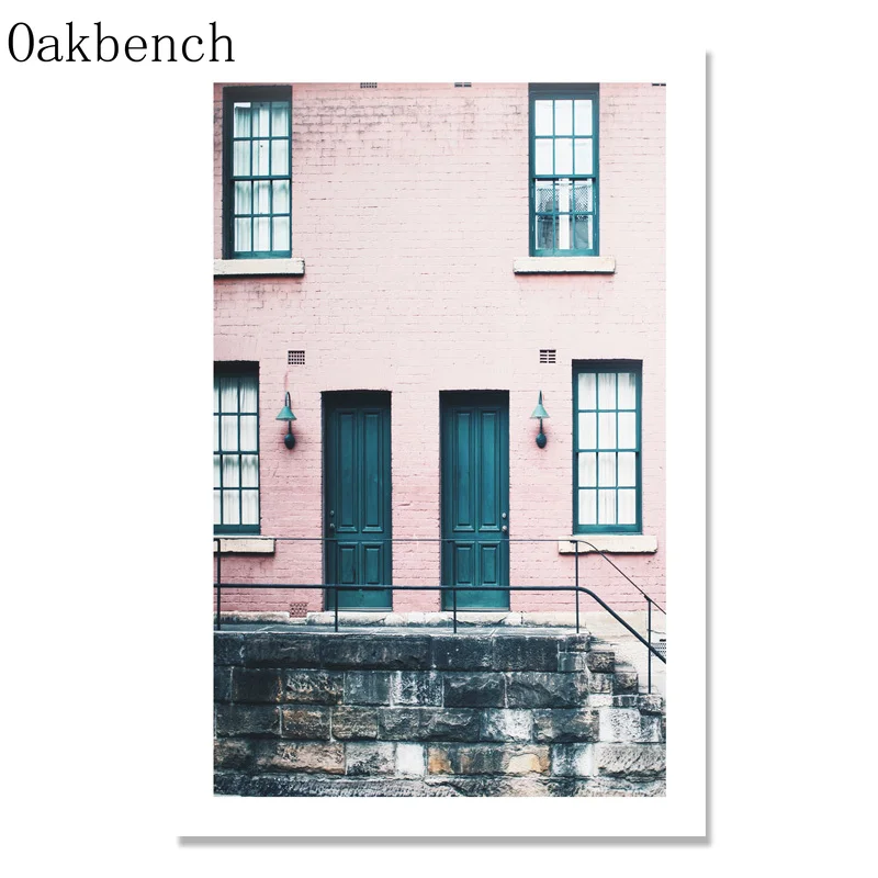 Розовая британская архитектура Настенная картина на холсте Цветы постеры в