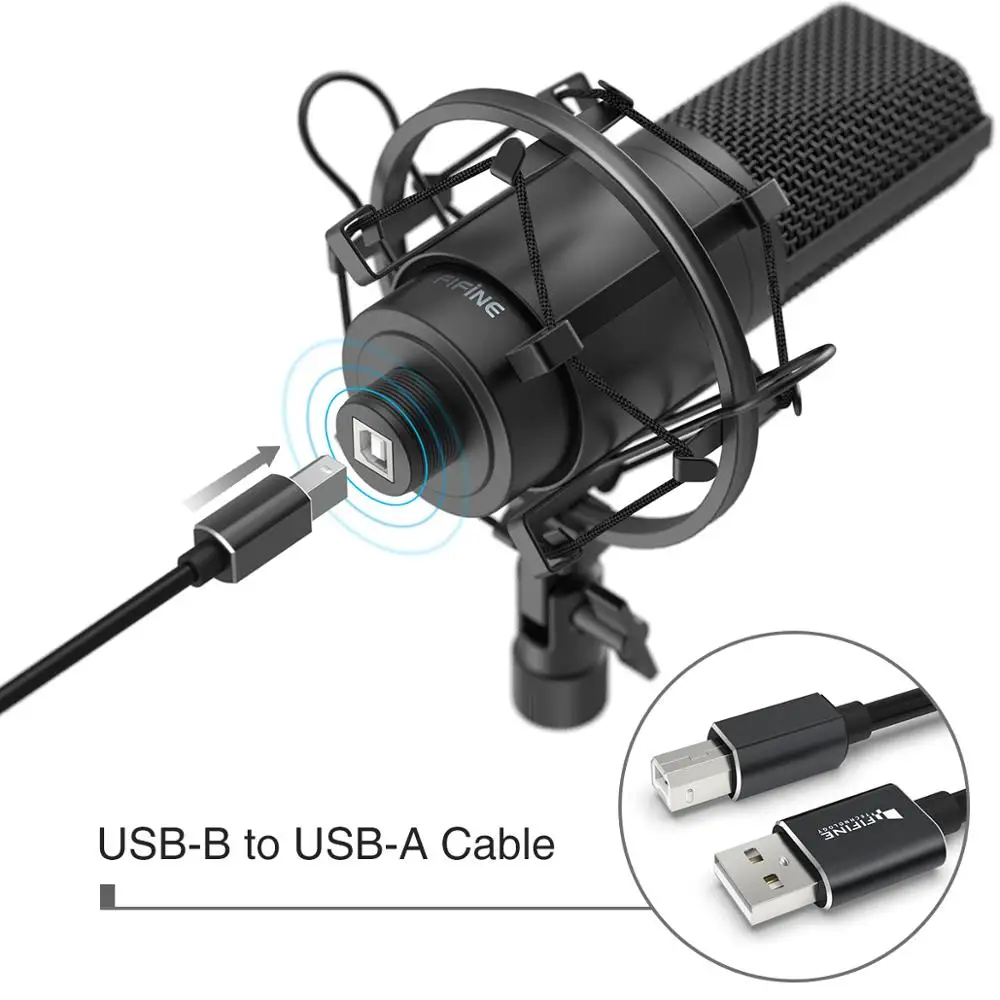 FIFINE USB конденсаторный ПК микрофон с регулируемым настольным микрофоном arm& shock mount для студийной записи YouTube Vocals Voice