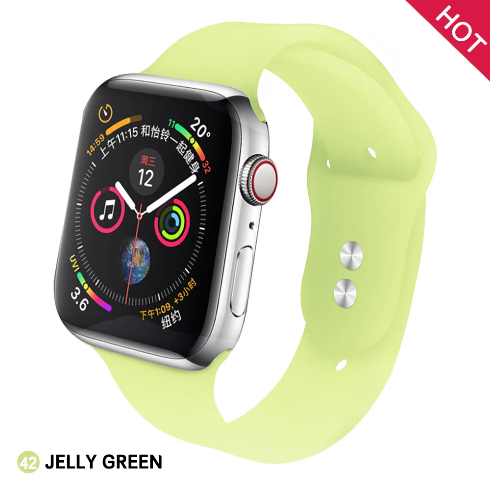 Спортивный мягкий силиконовый сменный ремешок 38 мм от mu sen для Apple Watch версии 1, 2, ремешок 42 мм на запястье, ремешок для iWatch Sport - Цвет ремешка: Jelly green