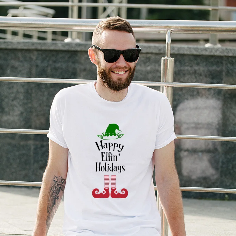 

Happy Elfin Holiday Cool Men Tops Tees Adult Slim Fit Tops Shirt Crazy Crew Neck Tees For Unisex