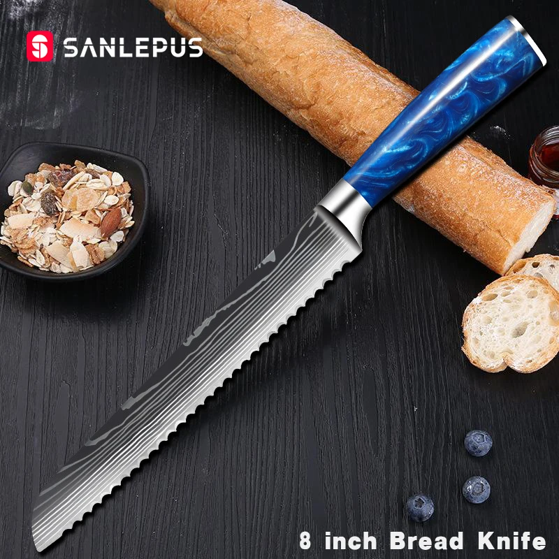 

SANLEPUS 8" inch Bread Knife Kitchen Knives Laser Damascus Stainless Steel Blade Chef Knives Bread Cheese Cake Tool