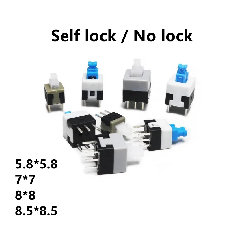 

10PCS/LOT Self Locking / UNlock Push Tactile Power Micro Switch 6 Pin Button Switches 5.8x5.8 7x7 8x8 8.5x8.5mm