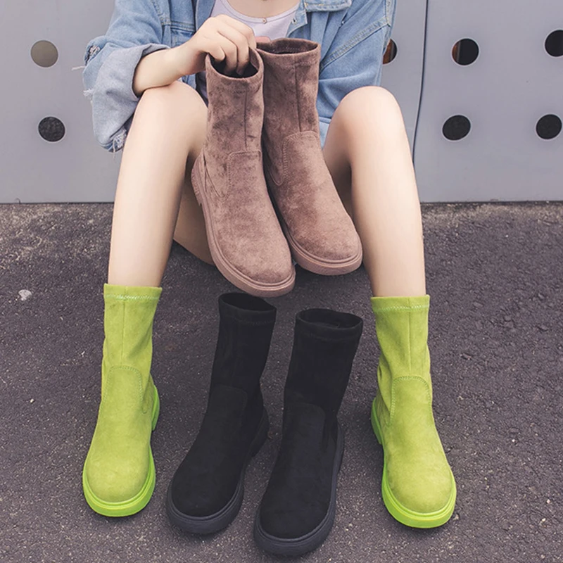 

Ботинки женские, новинка 2021, роскошная дизайнерская женская обувь, зимняя обувь Челси с круглым носком, резиновые низкие, Осенние, до середи...